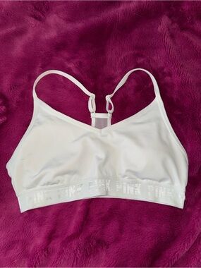 PINK Victoria's Secret White Wireless Racerback Bralette with Logo Band